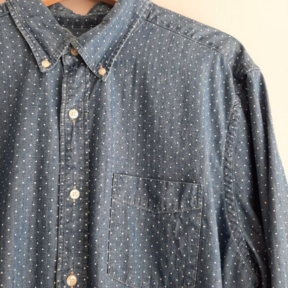 AE 100% Cotton Classic Fit Button Down Shirt Chambray Blue Polka-Dot Men's Sz XL - Picture 5 of 12